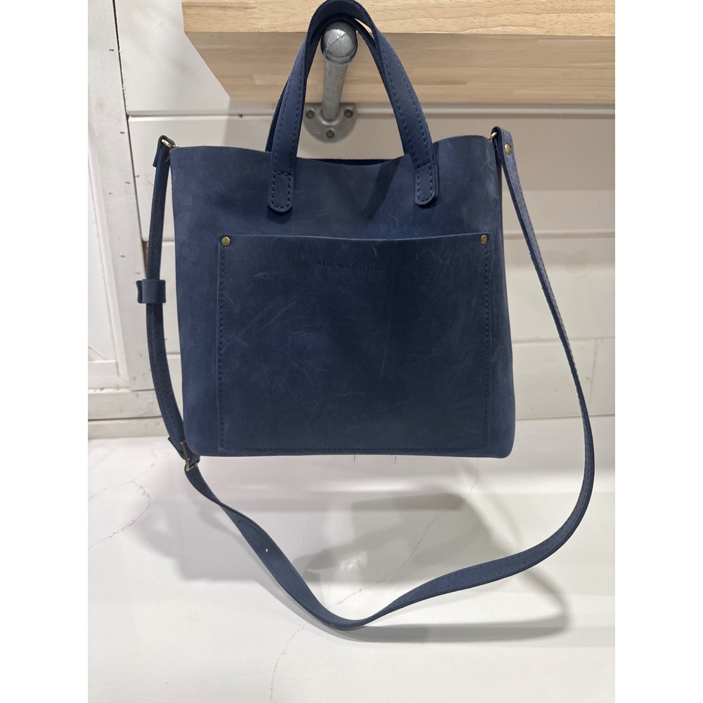 Portland Leather Goods Navy Blue Nubuck Leather Crossbody Tote Bag Medium